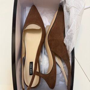 Nine West Chocolate Brown Suede Slingback Heels New in box